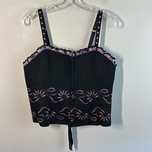 Cacique Corset Bustier Top Black Purple Floral Size 18/20